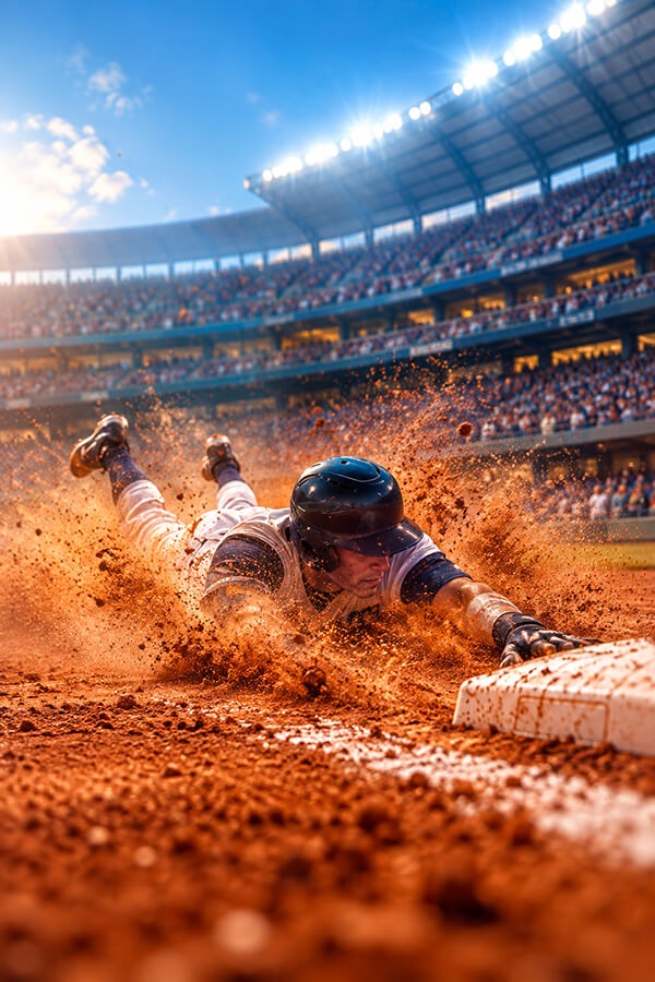 joueur de baseball plongeant vers une base